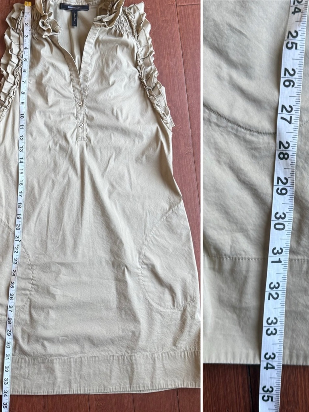 BCBGMAXAZRIA Ruffle Sleeve Mini Dress Neutral Beige - Picture 7 of 7